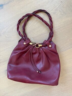 Y2K Relic for Fossil Braided-Handle Shoulder Bag in Burgundy with Gold Accents